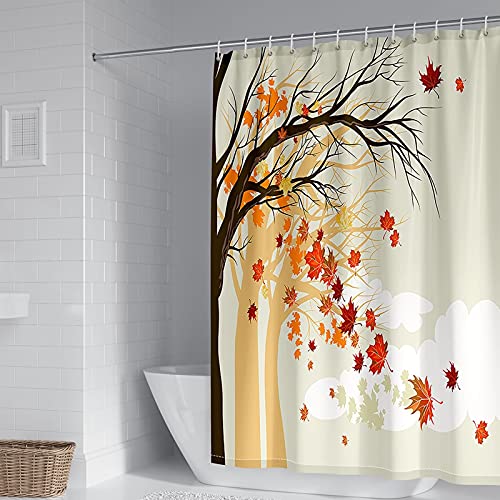 Rideau de douche KnSam 180x200 cm en polyester anti-moisissure au motif feuilles d'érable