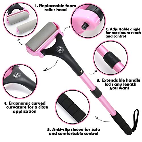 Easace Lotion Applicator For Back & Body, Long Handle 21.5Inch Adjustable Lotion Roller With 2 Replacement Roller For Back Self(Pink) #TOP2