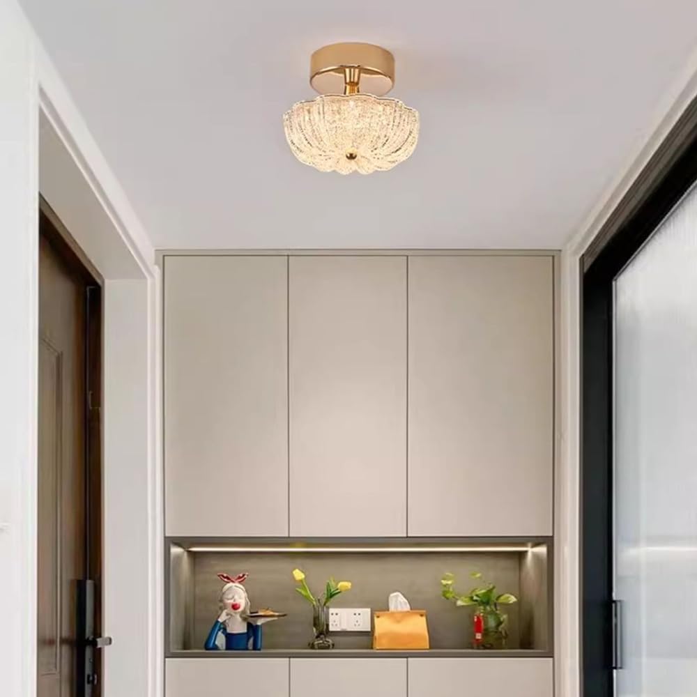 Lámpara de Techo Mini Pasillo Dorado Bling Montaje Empotrado Nórdico Moderno 2 Luces Flor pequeña Cerca de LED Armario para baño, Porche
