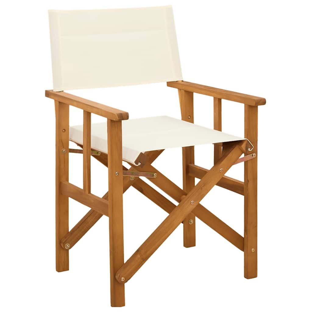 Sedia da regista in legno massello di acacia, pieghevole, resistente alle intemperie, con schienale e braccioli, per giardino, balcone, terrazza, campeggio, esterni, marrone, crema, robusta