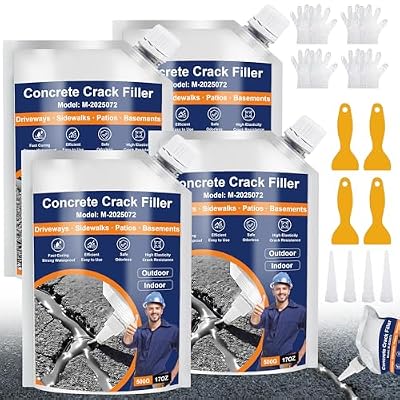 Concrete Crack Filler, 4 PCS Self Leveling Cement Crack Sealant, Quick-Drying Sealing Adhesive Repair Sealer for Driveways, Sidewalks, Patios, Waterproof Outdoor Joint Caulking Glue, Gray