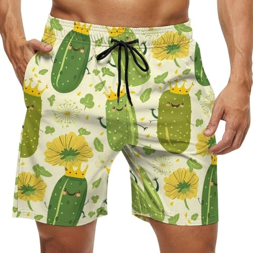 Cucumber Pickles Mens Swim Trunks Quick Dry Beach Shorts Board Shorts Swimwear Bathing Suits with Mesh Lining