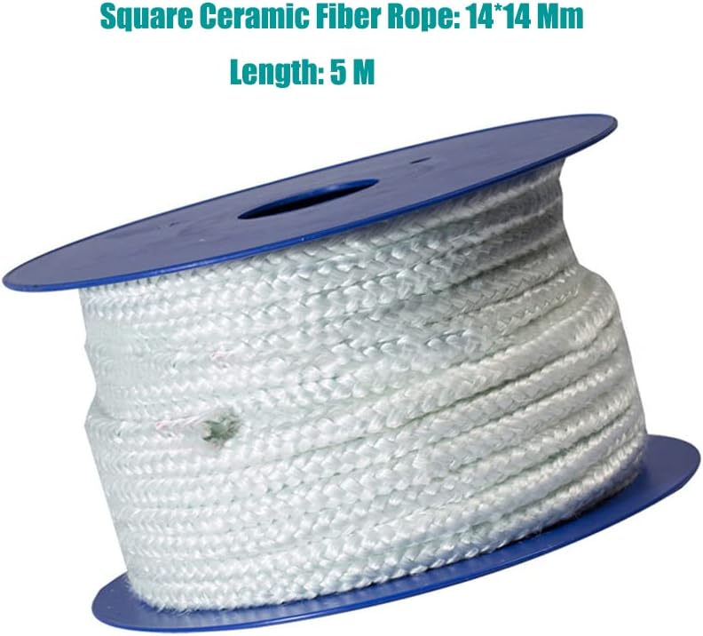 Stove Rope,fire Rope,Square Ceramic Fiber Rope - Braided Flat Gasket 1260℃ Ceramic Fiber Rope 14 * 14 Mm Furnace Door Sealing Strip(5 M)