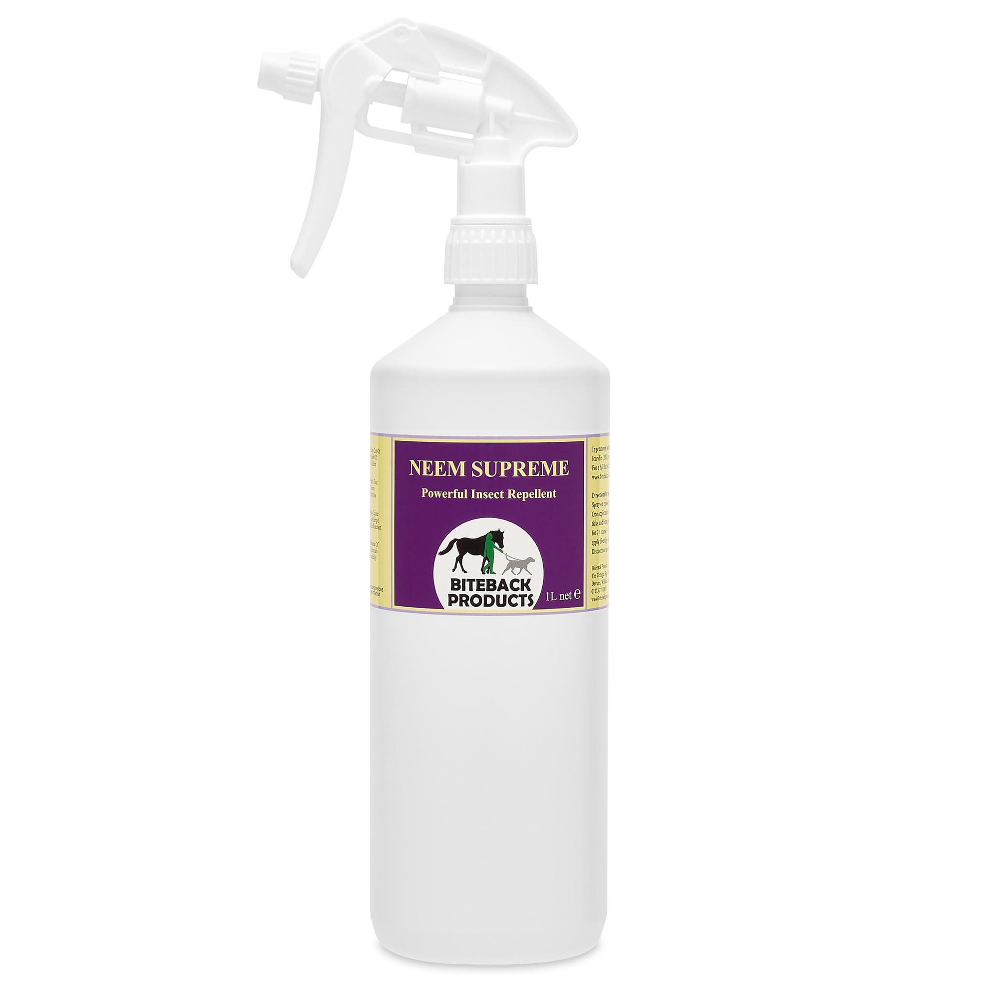 Biteback Products Neem Supreme™ - Ultimate Insect Barrier Spray, Effective Protection for Horse Fly, Midge, Mosquito, Tick Defence with 20% Icaridin Picaridin and Pure Neem Margosa Oil - 1 Litre