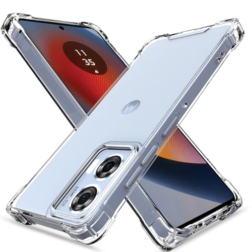 Image of Amazon Basics Back Cover for Motorola Moto Edge 50 Fusion 5G / Motorola Moto G96 5G PC + TPU Clear Transparent Raised Edges Shockproof Protective Phone Bumper Case(Transparent)