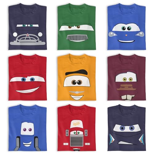 Car Face Outline Custom Family Matching Shirts, Car Personalized Birthday Crew Tees - Sally - TheKing, Mack and Many More of Cars Face Black