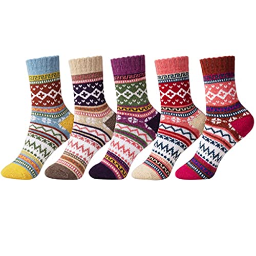 DARENYI 5 Paar Wollsocken, Thermosocken Damen, Winter Wollsocken für Damen, Winter Wollsocken Dicke Socken Damen, Warme Wintersocken Damen Geschenke für Frauen (EU-Größe 35-42)