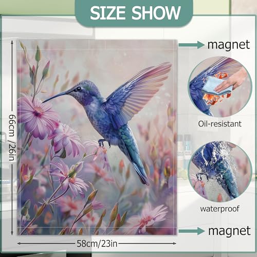 Image of Dishwasher Cover,Spring Hummingbird Reusable Dishwasher Magnet Cover,Decorative Purple Flowers Magnetic Refrigerator Cover Front Panel Cover for Kitchen Decor 23x26 Inch