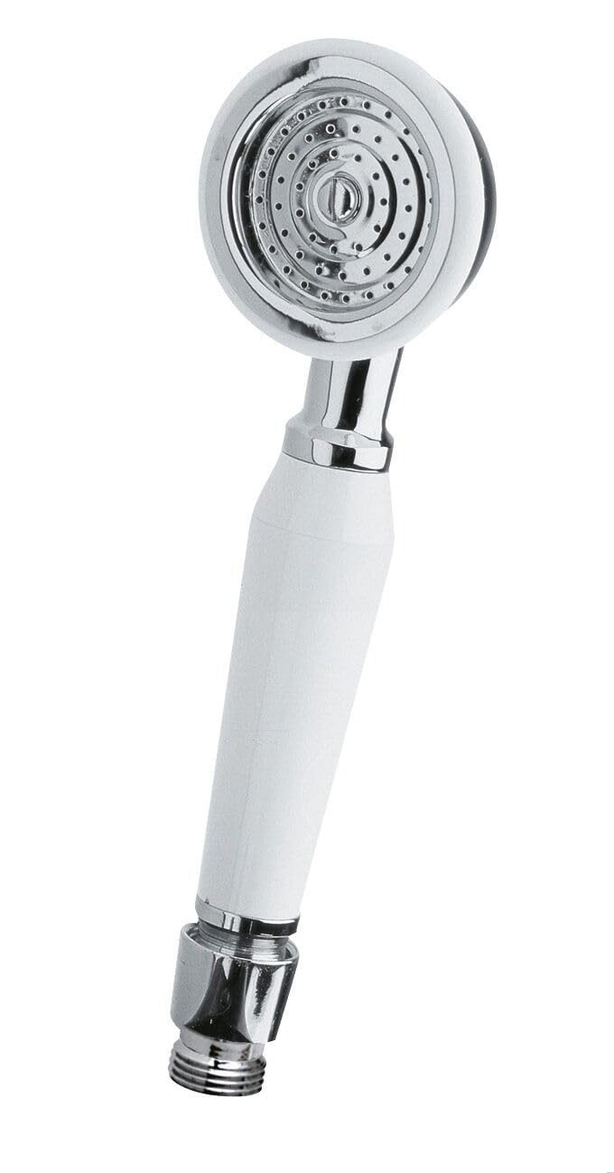 Balterley Silver Low Pressure Shower Head, Replacement Small Shower Head For Low Water Pressure, White Handle, Round Handheld Showerhead, Single Function Handset - 55 X 45 X 190Mm (Chrome)