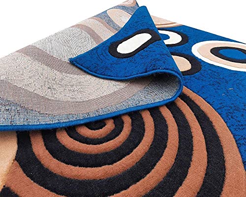Image of Soft Thick Geometric Acrylic Washable Anti Skid Carpet. for Living Room Bedroom. Hall Size 9 x 12 feet (150X210 Cm) Blue D37