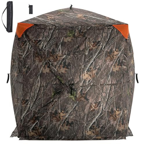 Happybuy 270° See-Through Hunting Blind, 1-2 Person Pop-Up Deer Tent, Portable Ground Blind with Carry Bag, One-Way Mesh for Turkey & Deer Hunting, Resilient Outdoor Material
