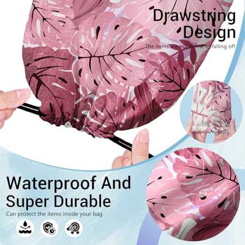 Image of Palm Leaves Gymnastics Grip Bags Pink Lightweight Athlete String Bag for Women Outdoor Grips