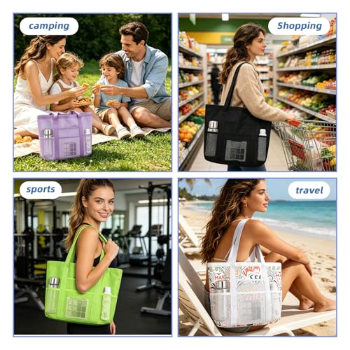 Bolso de playa personalizado con bordado de nombre | Bolso tote de malla grande para mujeres, ligero y plegable para viaje, playa, piscina y regalos de vacaciones de verano miniatura 2