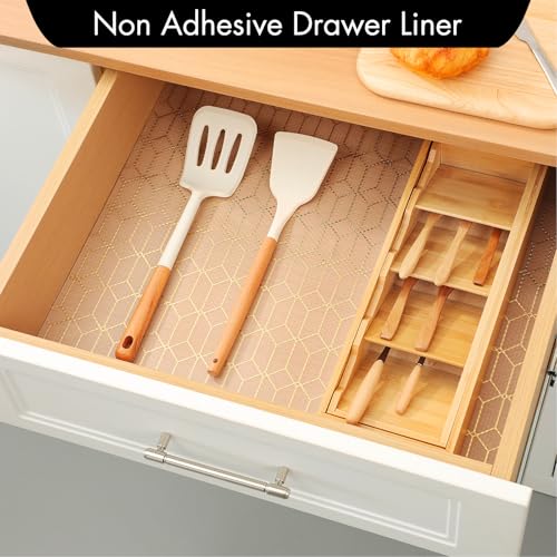 Image of Cooyes Shelf and Drawer Liners for Kitchen Cabinets, Non Adhesive Cabinet Liner, EVA Waterproof Durable Non-Slip Drawer Mats for Shelves, Fridge, Storage, Kitchen Cupboards - Modern Pattern