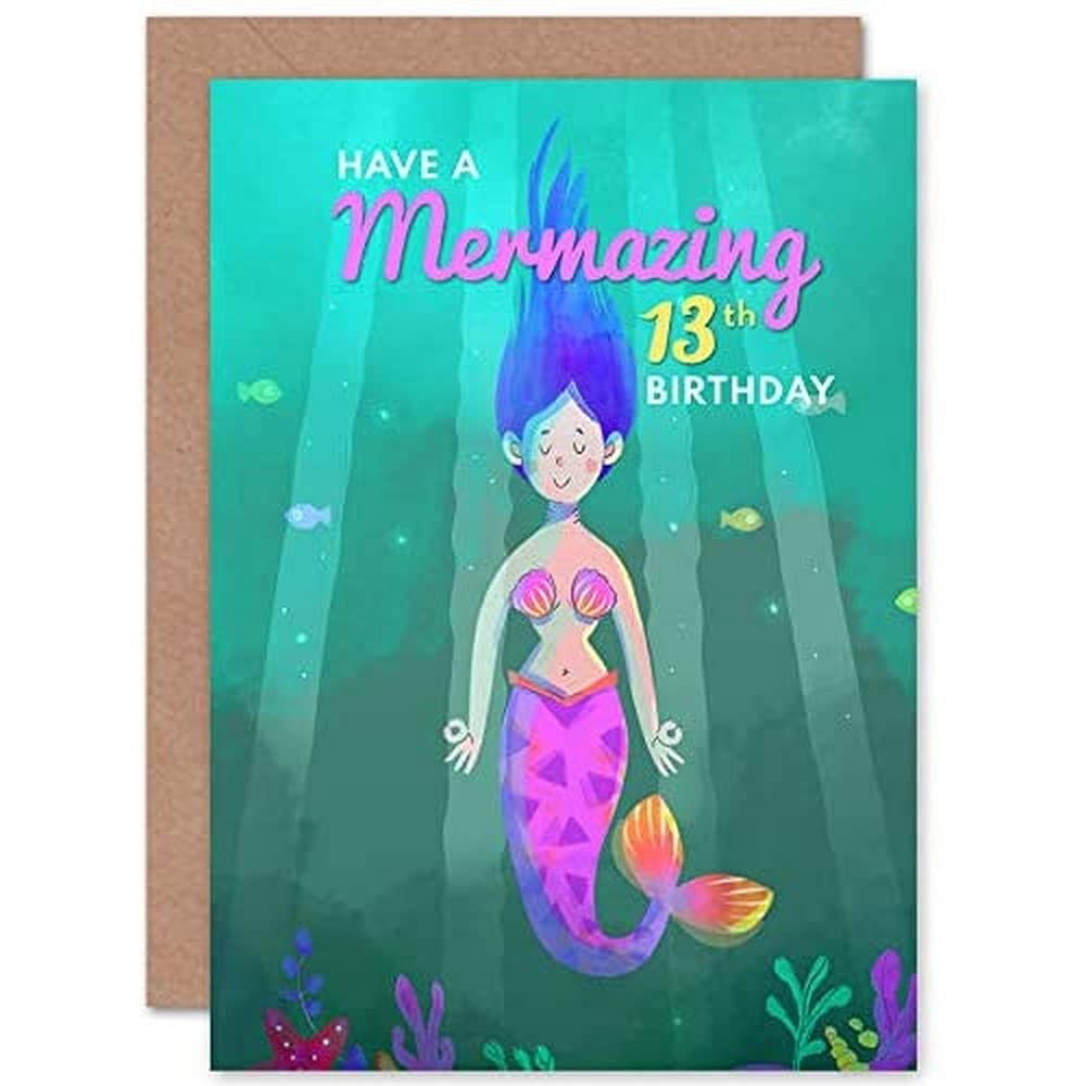 Wee Blue Coo Mermaid Pink Mermazing Birthday 13th Greetings Card