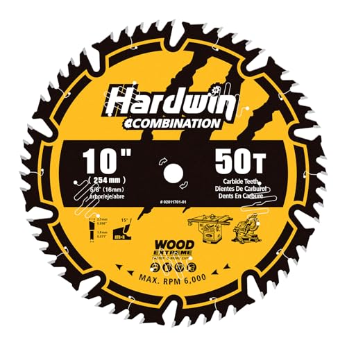 Hardwin 10" 50-Tooth Combination Table Saw Blade, 5/8" Arbor