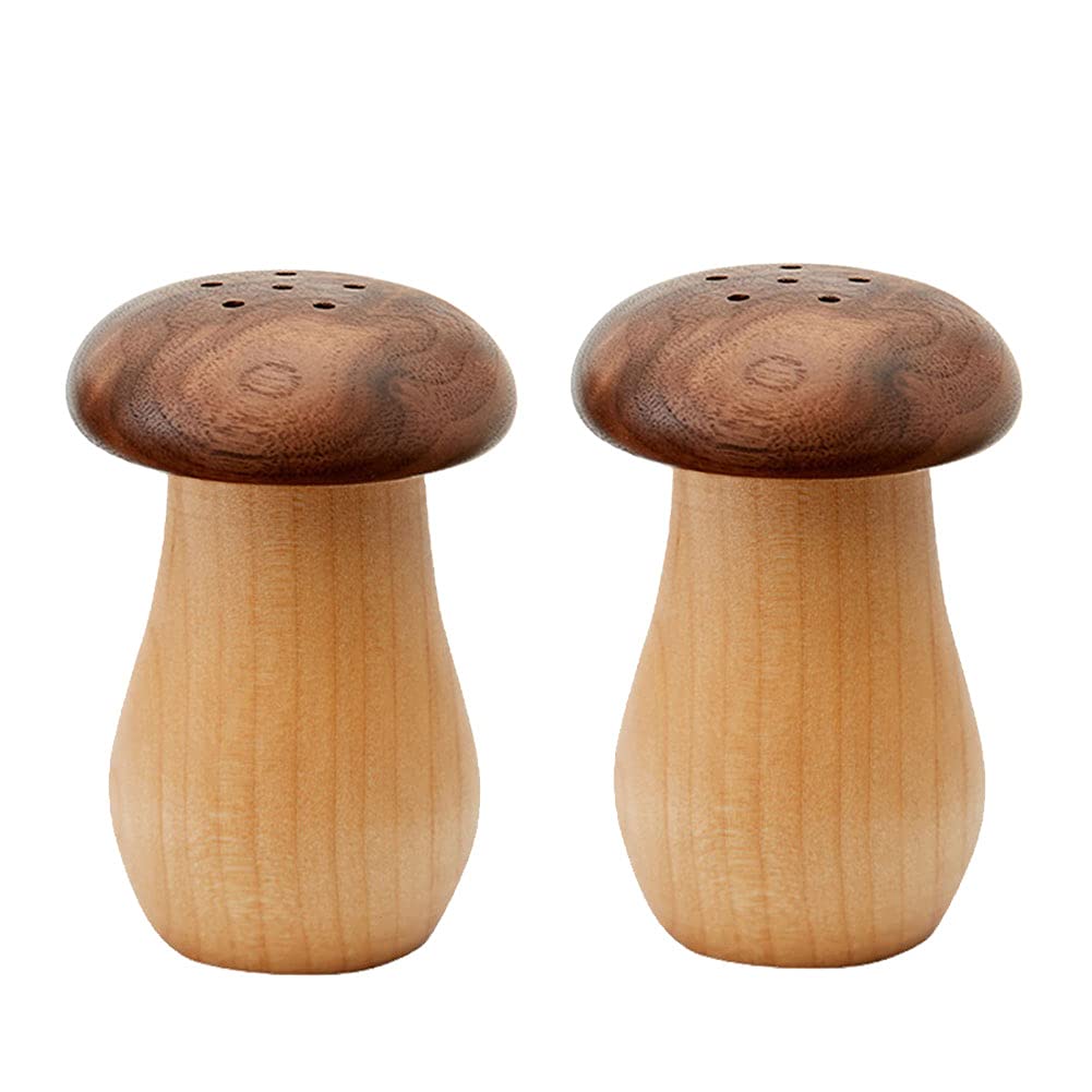 KiaoTime Wooden Toothpick Holder Dispenser,Pack 2 Forest Woodland Mushroom Design Natural Wood Toothpick Holder Box Container for Kitchen Counter Dinning Table Cabinet Décor