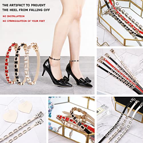 1 Pair High Heels Ankle Straps with Self-Adhesive Heel Cushion Detachable Rhinestones Shoe Straps for Pumps Flats Stilettos2