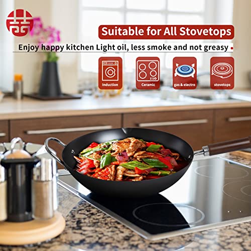 WANGYUANJI-Carbon-Steel-Wok-Pan1259-Woks-and-Stir-Fry-Pans-with-Glass-LidChinese-Wok-Flat-bottom-Iron-wok-for-Induction-Electric-Gas-Halogen-All-Stoves-Practical-Gift