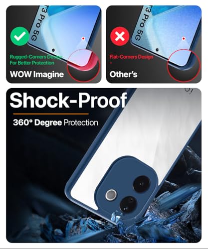 Image of WOW IMAGINE Shockproof Hybrid Back Cover for iQOO Z9s Pro 5G | Vivo T3 Pro 5G | Hard Slim fit Back Case | PC & TPU | Clear Transparent Case - Blue
