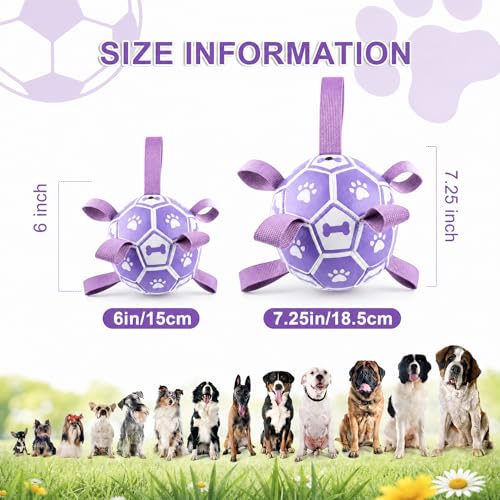 Image of Dog Toys Balls, Dog Soccer Ball with Straps, Dog Birthday Gifts, Durable Balls for Small Medium Pet, Puppy Outdoor Toy, Pet Training Soccer Ball, World Cup Soccer (7.25 Inch) (Purple, Large)