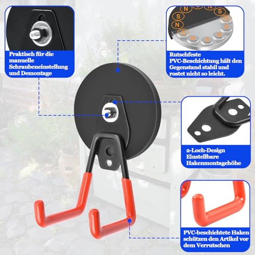 2 Stück Magnethaken, 43mm Magnethaken Extra Stark, Neodym Magnet Mit Haken Extra Stark zum Aufhängen, Magnetischer Haken Mit Anti-Rutsch-Beschichtung zum Metallschränke, Werkzeuge, Akku-Bohrmaschinen