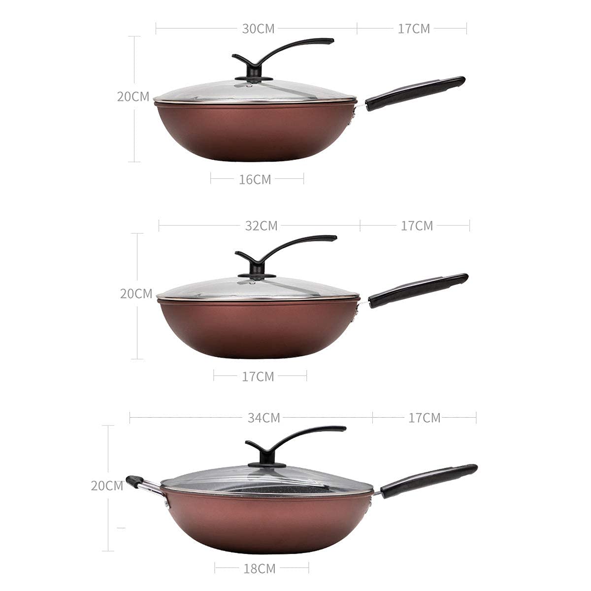 Padella Wok in Ghisa, Wok E Padelle Antiaderenti Padella con Fondo Piatto Antiaderente Padella Wok Antiaderente con Manico Ergonomico E Fondo Piatto, Wok Antiaderente per Tutti I Piani Cottu