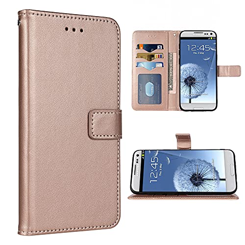 FDCWTSH Compatible with Samsung Galaxy S3 Wallet Case Wrist Strap Lanyard Leather Flip Cover Card Holder Stand Cell Accessories Phone Cases for GalaxyS3 Neo I9300 Women Men Rose Gold