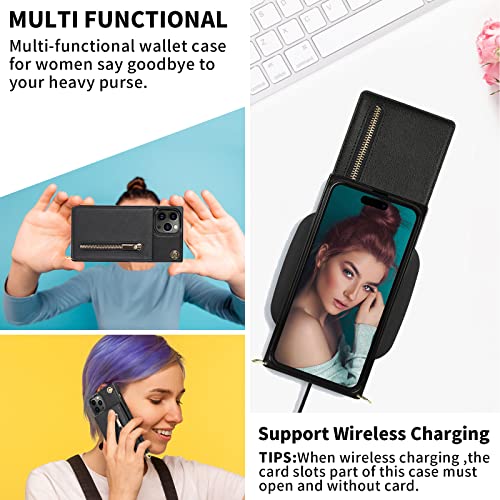 HOGGU-Crossbody-iPhone-14-Pro-Max-Case-Wallet-with-Card-Holder-Flip-Leather-iPhone-14-Pro-Max-Crossbody-Case-with-Strap-Kickstand-Zipper-Purse-Protective-Square-Phone-Case-for-Women-Girls-Black