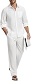 Mens Shirts Casual 2 Piece Long Sleeve Button Down Cuban Shirt and Pants Set Summer Beach Outfits
