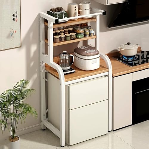 Kitchen Organizer Shelves Rack - 4-Tier Mini Fridge Cabinet Storage and Microwave Stand Table, Freestanding Space Saver for Spices, Utensils, and Foods
