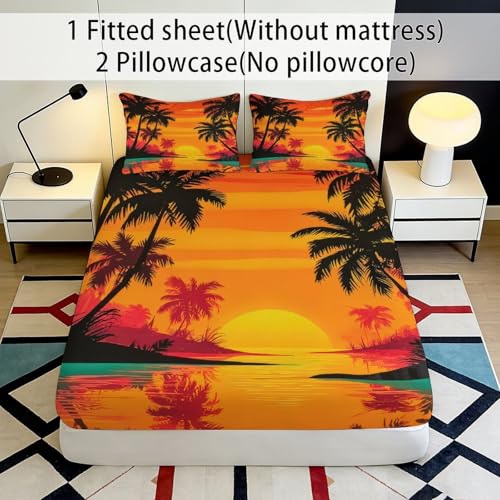 Housse de matelas palmier 3D imprimée en microfibre douce anti-pli - 3