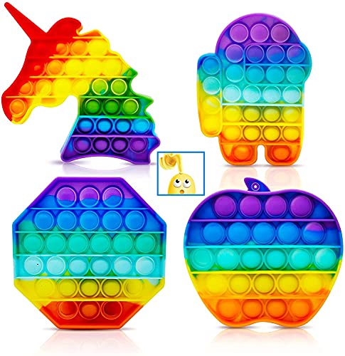 WISYME 4Pcs Fidget Packs, Push Bubble Fidget Sensory Toy, TIK Tok Silicone Fidget Toys for Kids Children, Anxiety Stress Relief Toys for Adults (Rainbow Fidget Toys)