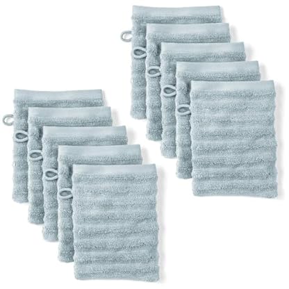 Pure Label Waschlappen - 10er-Pack 16x21cm aus 100% Baumwolle - saugstark, schnelltrockend & weich - Waschhandschuh mit Anhängeschlaufe - Oeko-TEX Zertifiziert - Blaugrau