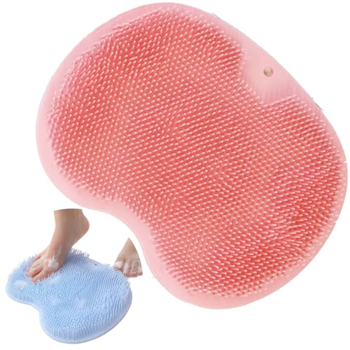 フットブラシ 足洗いマット ボディブラシ 足洗いブラシ 足の匂い消し フットケア シリコン 角質ケア かかとケア フットグルーマー フック付き 浴室 ニオイ予防 (ピンク)
