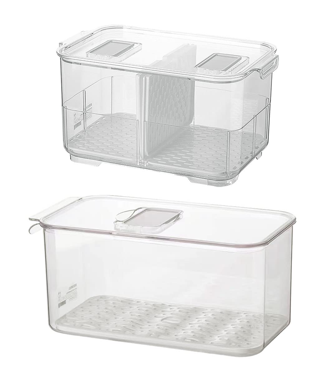 SANNOFridge Produce Saver Stackable Refrigerator Organizer Keeper with Lids and Removable Drain Tray for Veggie, Berry, Fruits and Vegetables,Pack of 2