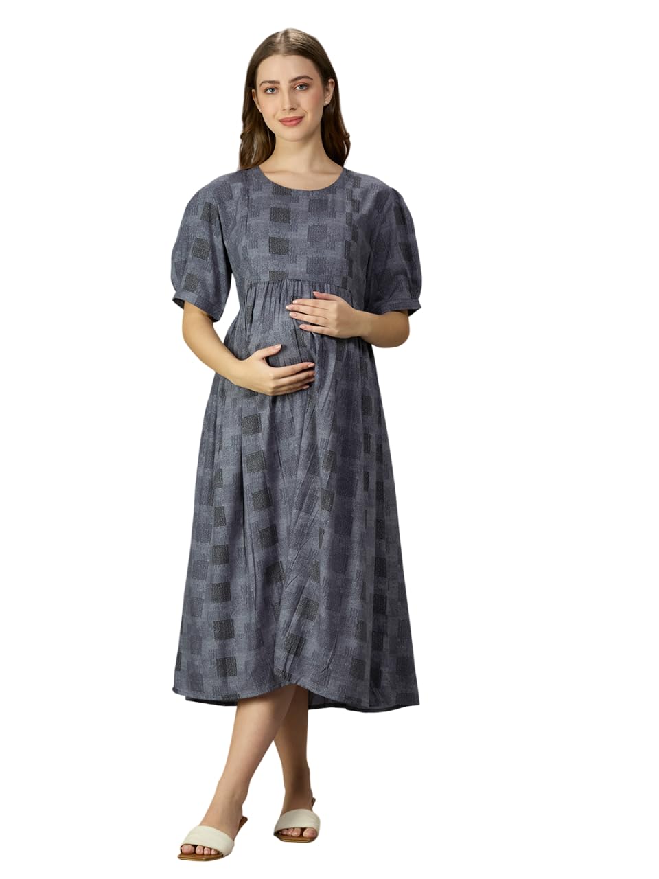 nightspree Elegant Floral Printed Maternity Dress – Half Sleeve Cotton Wear for Women**-picture-21