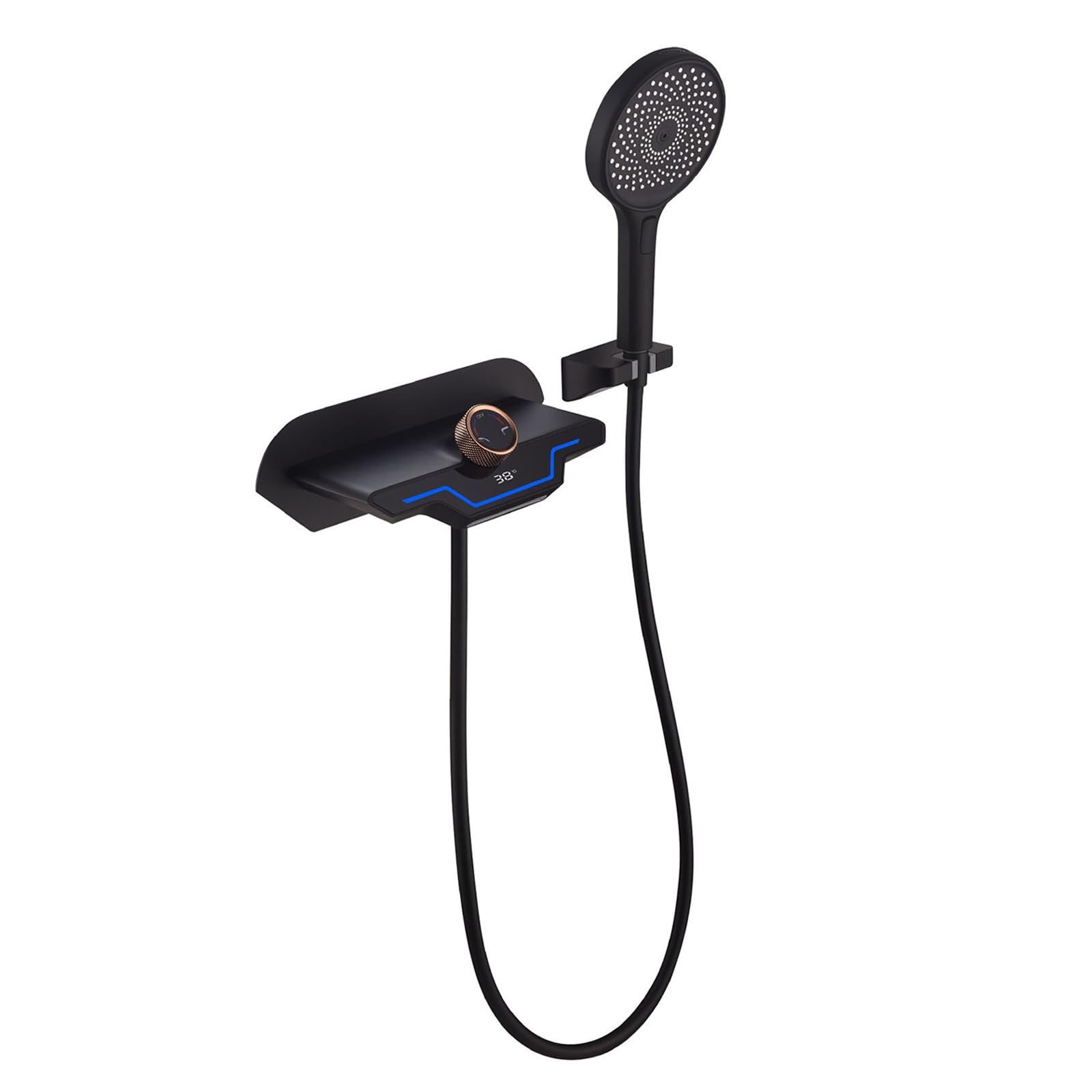 SWENEEN Modern Waterfall Bathtub Faucet Set With Handheld Shower Wall Mounted Tub Faucet With Temperature Display Single Handle Bathroom Tub Mixer Tap,Matte Black