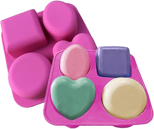 JIBEVEYYI Molde de jabón de silicona de 4 cavidades, formas de molde de silicona para hacer jabón, galletas de chocolate hechas a mano, brownie,