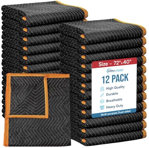 Simpli-Magic Heavy Duty Padded Moving Blankets 72' x 40' – 12 Pack – Packing Blankets, Furniture Covers for Moving