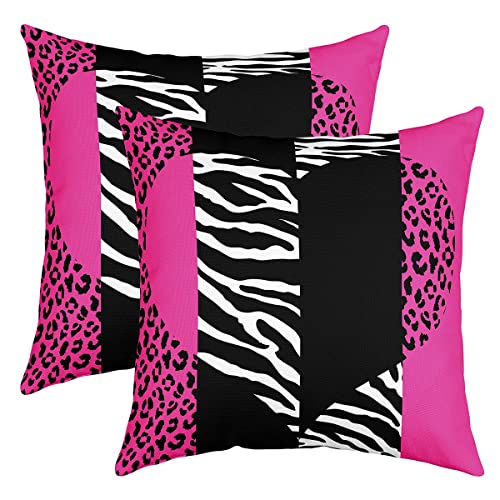 feelingyou Juego de 2 fundas de cojín decorativas con estampado de piel de leopardo y guepardo de 18 x 18 pulgadas, color negro y rosa, para el hogar, cama, sofá y oficina