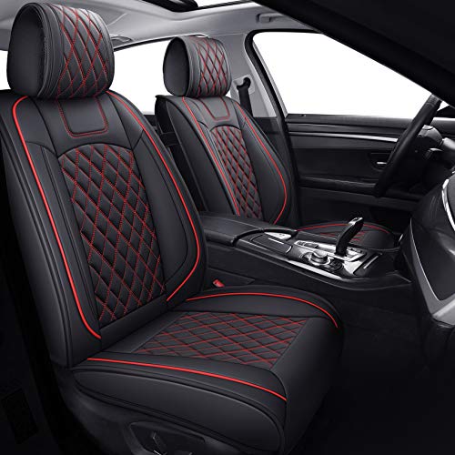 Image of Aierxuan Front Car Seat Covers for Most Cars with Faux Leather (Black-Red)