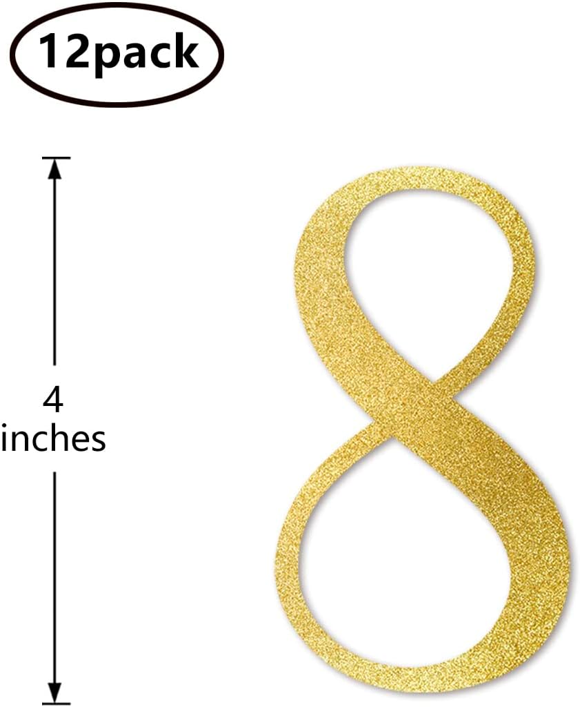 Gold Glitter 8th Birthday Centerpiece Sticks, 12-Pack Number 8 Table Topper Anniversary Party Decorations - Image 2