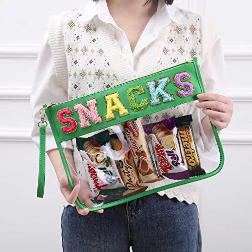 Image of HAIBOLAN Monogram Clear Stadium Purse Bag Chenille Letter Travel Patch Pouch Snack Makeup Wristlet