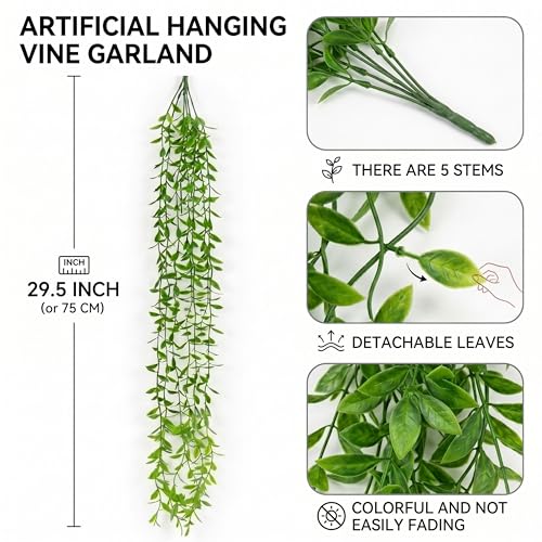 Image of Dekorly 75CM Artificial RainFlow Ivy Hanging Vines (Pack of 4) | Lush Green Cascading Creeper for Home & Balcony Decor(4, Green Tail Vines)
