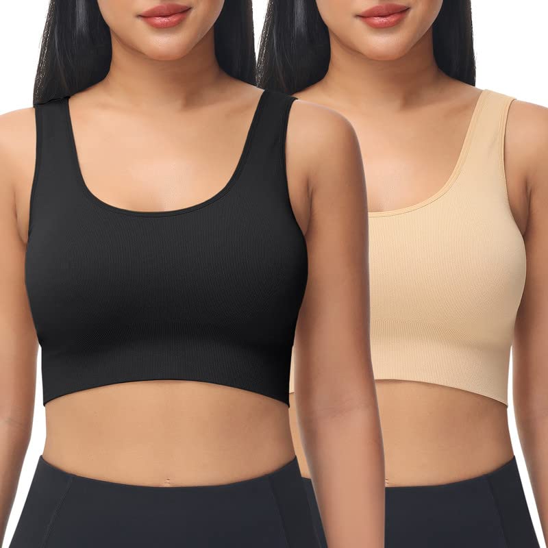 SIMIYA2 Pack Womens Seamless Sports Bra Wireless Compression Bras Super Comfort Yoga Bralette Breathable Crop Tank Tops