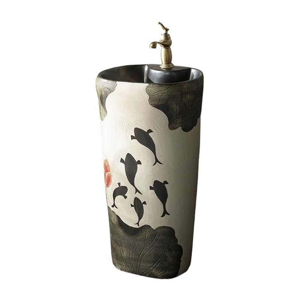 Chinese Retro Outdoor Column Washbasin Courtyard Balcony Floor-Standing Bathroom Bowl Sink