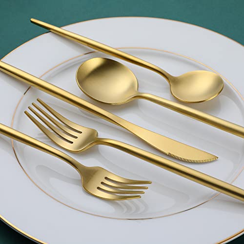 Matte Gold Silverware Set, OGORI 30-Piece Food Grade Stainless Steel Gold Flatware Set, Kitchen Utensil Set Service for 6, Tableware Cutlery Set for Home and Restaurant, Dishwasher Safe - Gift Box - Thumbnail 7