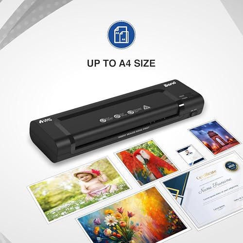 Image of VMS Bond A4 Hot Laminator Machine, High Speed | Quick Heat-Up | 230mm /min Speed | 140-250 Mic Support | Anti-Jam | LED Ready Light