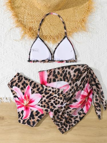 Image of SEGT Girl's 3 Piece Striped Bikini Swimwear Cute Swimsuits Bathing Suit High Waisted with Cover Up Beach Skirt
